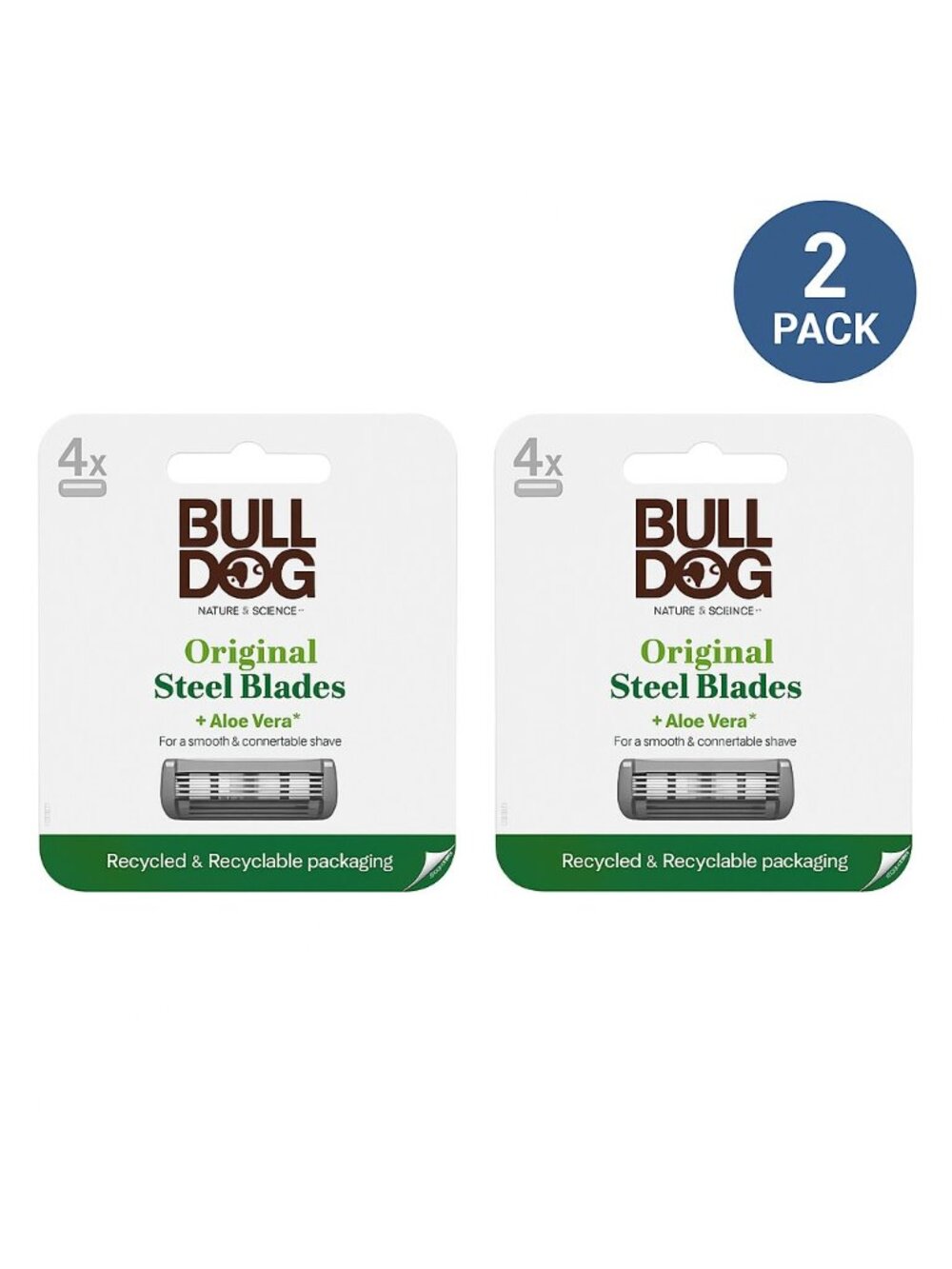 Bulldog Original Steel Blades 4ct Aloe Vera Razor Refills 2 Pack NEW